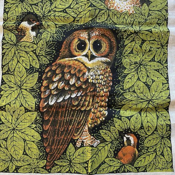 Vintage 1970’s Lois Long Linen Tea Towel. Cottage Core. Owls. Kitchen Decor. USA - Picture 5 of 9